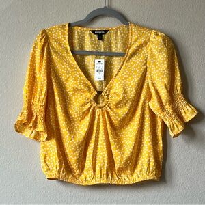 Express Yellow and White Polka Dot Blouse Coquette Feminine Prairie Size Small